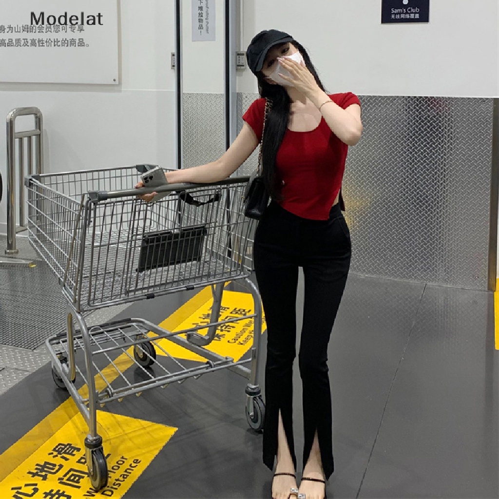 Áo Thun Tay Ngắn Cổ Vuông Màu Trơn Dáng Ôm Thời Trang Mùa Hè Cho Nữ