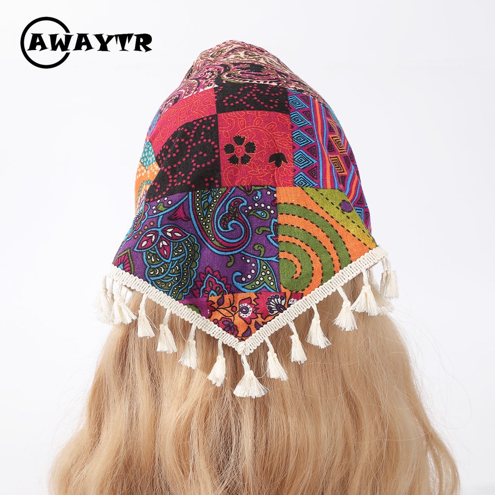 Khăn Turban Hình Tam Giác / Vuông Họa Tiết Thổ Cẩm Thời Trang Cho Nữ