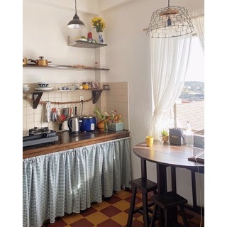 Rèm Bếp Vải Caro - Dán và Treo