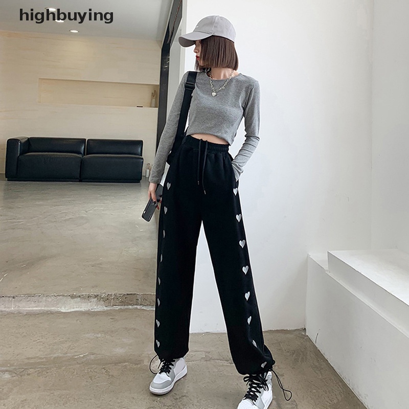 Quần Dài Ống Rộng Y2k In Họa Tiết Trái Tim Phong Cách Vintage