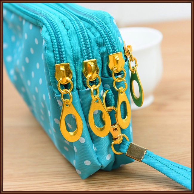 Jaz Túi Xách Tay Bằng Vải Bạt 3 Lớp Có Dây Kéo In Chấm Bi Đựng Điện Thoại Cho Nữ