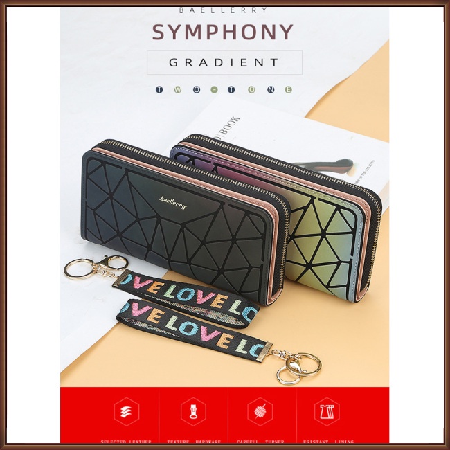 Ví Da Pu Cầm Tay Dáng Dài Màu Gradient Có Khóa Kéo Cho Nữ