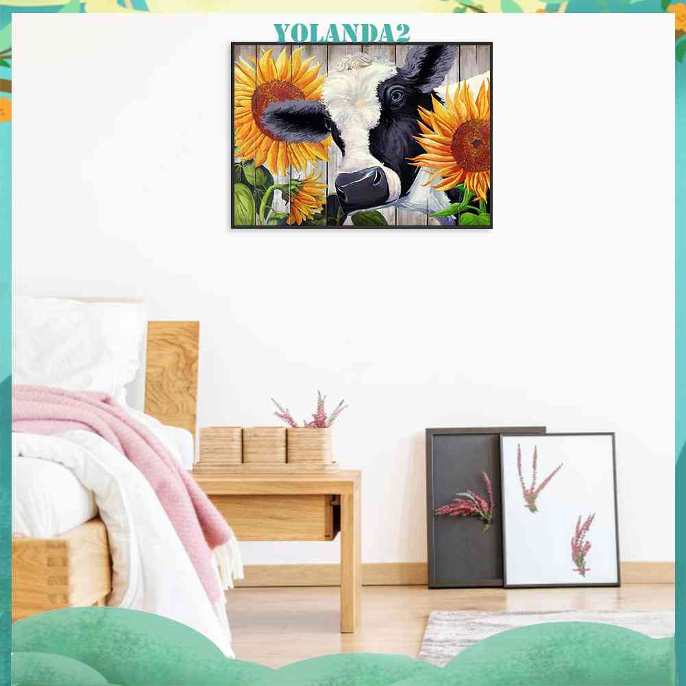 Tranh Đính Đá Kim Cương Toàn Bộ 5D DIY Hình Vẽ Hoa Hướng Dương / Bò Sữa