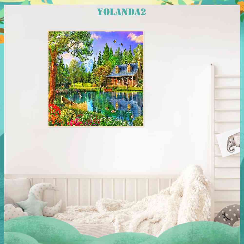 Tranh Đính Đá Kim Cương Toàn Bộ 5D DIY Hình Vẽ Bên Hồ Nước