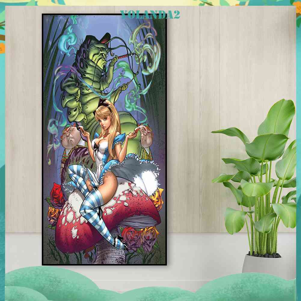 Bộ Tranh Đính Đá 5D Họa Tiết Alice in Wonderland Độc Đáo DIY Dùng Trang Trí Nhà Cửa