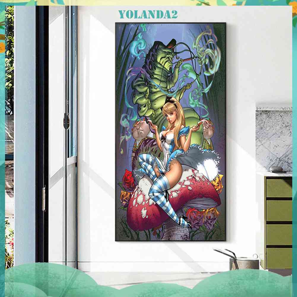 Bộ Tranh Đính Đá 5D Họa Tiết Alice in Wonderland Độc Đáo DIY Dùng Trang Trí Nhà Cửa