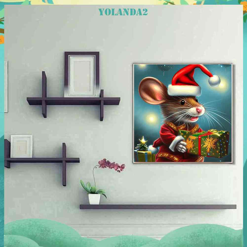 Tranh Đính Đá Kim Cương Toàn Bộ Hình Vẽ Chuột Giáng Sinh DIY Trang Trí Phòng
