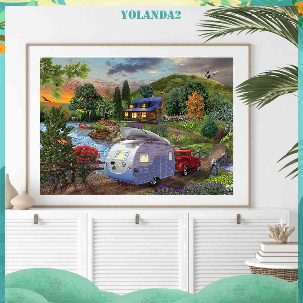 Bộ Tranh Đính Đá 5D Toàn Diện Họa Tiết Hồ Cắm Trại Độc Đáo DIY Dùng Trang Trí