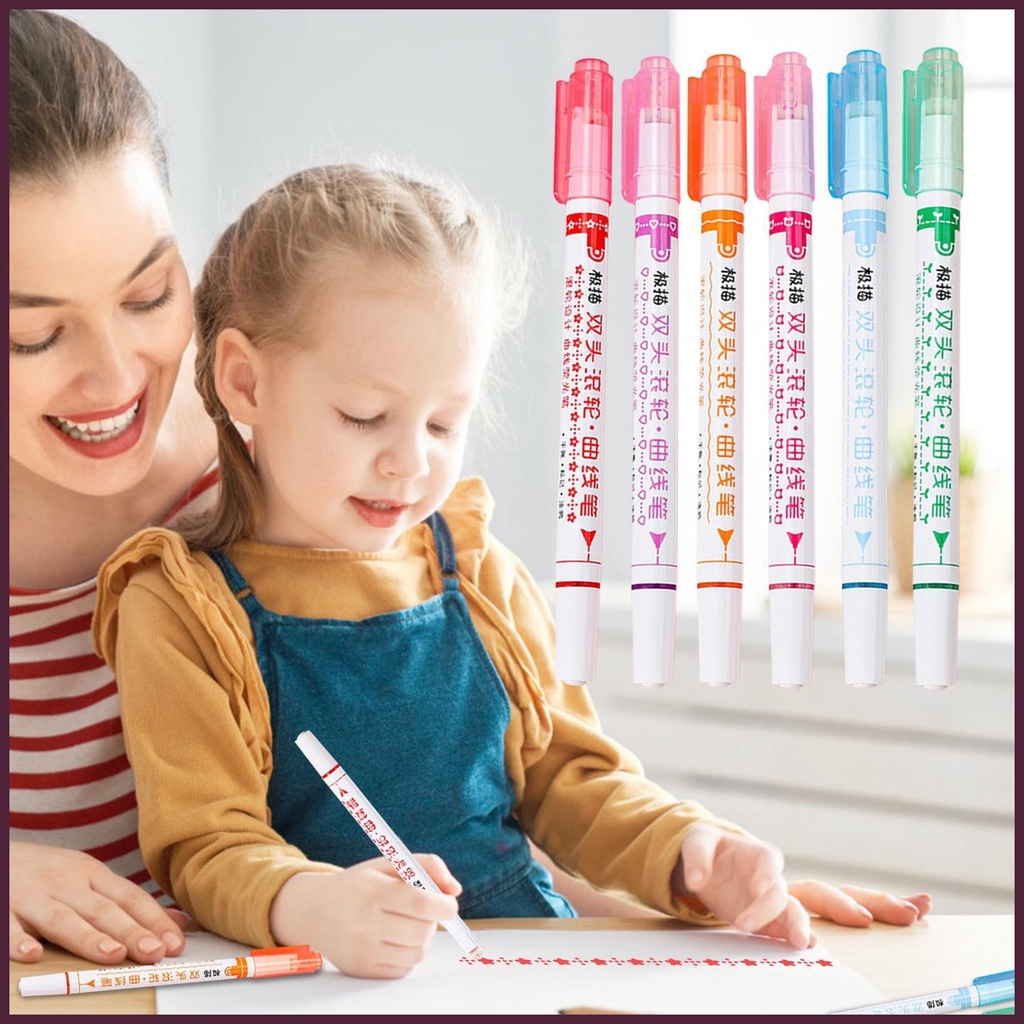 Set 6 Bút Lông Hai Đầu Ngòi Mảnh Vẽ Đường Nét Mảnh Dành Cho Tạp Chí Khảm Đá