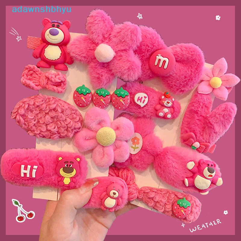 Set 8 / 10 Kẹp Tóc Hình Gấu / Dâu Tây Nhồi Bông Dễ Thương Thời Trang Mùa Đông Cho Bé