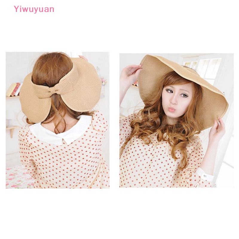 < Yiwuyuan > Mũ Rơm Rộng Vành Chống Nắng Đi Biển Mùa Hè Có Thể Cuộn Lên Dây Bện Cho Nữ