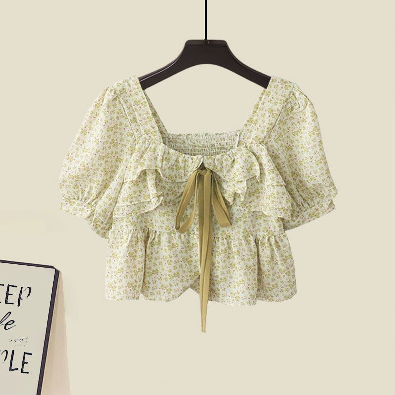 Set Áo Sơ Mi Và Quần Short Lưng Cao Họa Tiết Hoa Tươi Mới Thời Trang Mùa Hè 2023