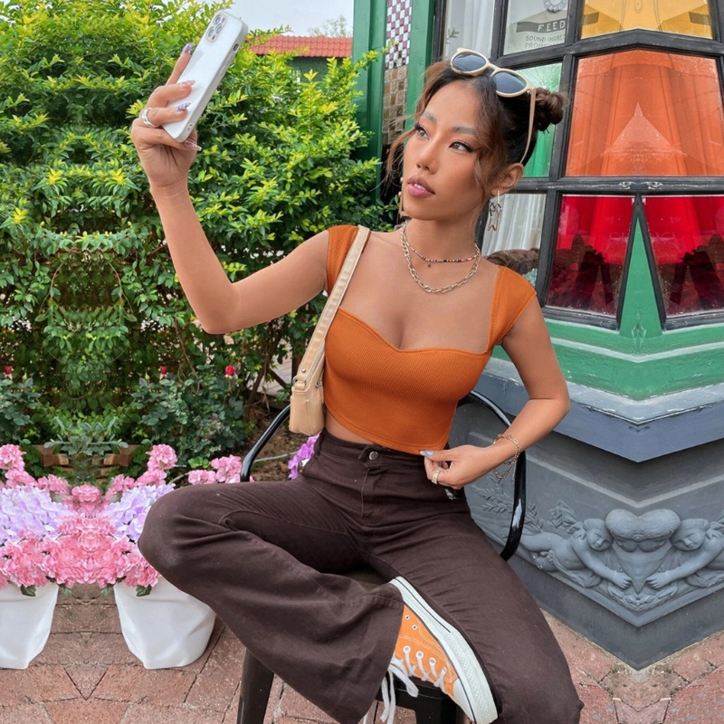 Áo Dệt Kim Sát Nách Cổ Vuông Màu Trơn Dáng Ôm Gợi Cảm Cho Bạn Gái