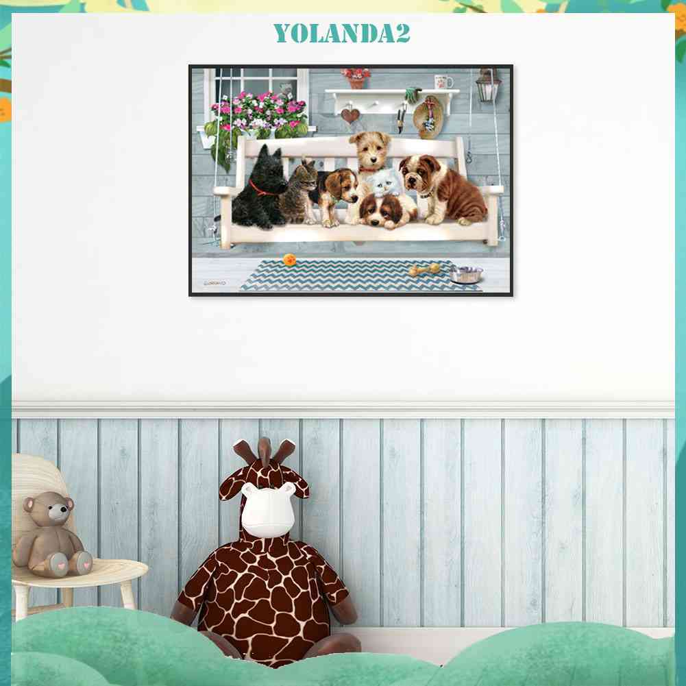 Tranh Đính Đá Kim Cương Toàn Bộ 5D DIY Hình Vẽ Chó Mèo