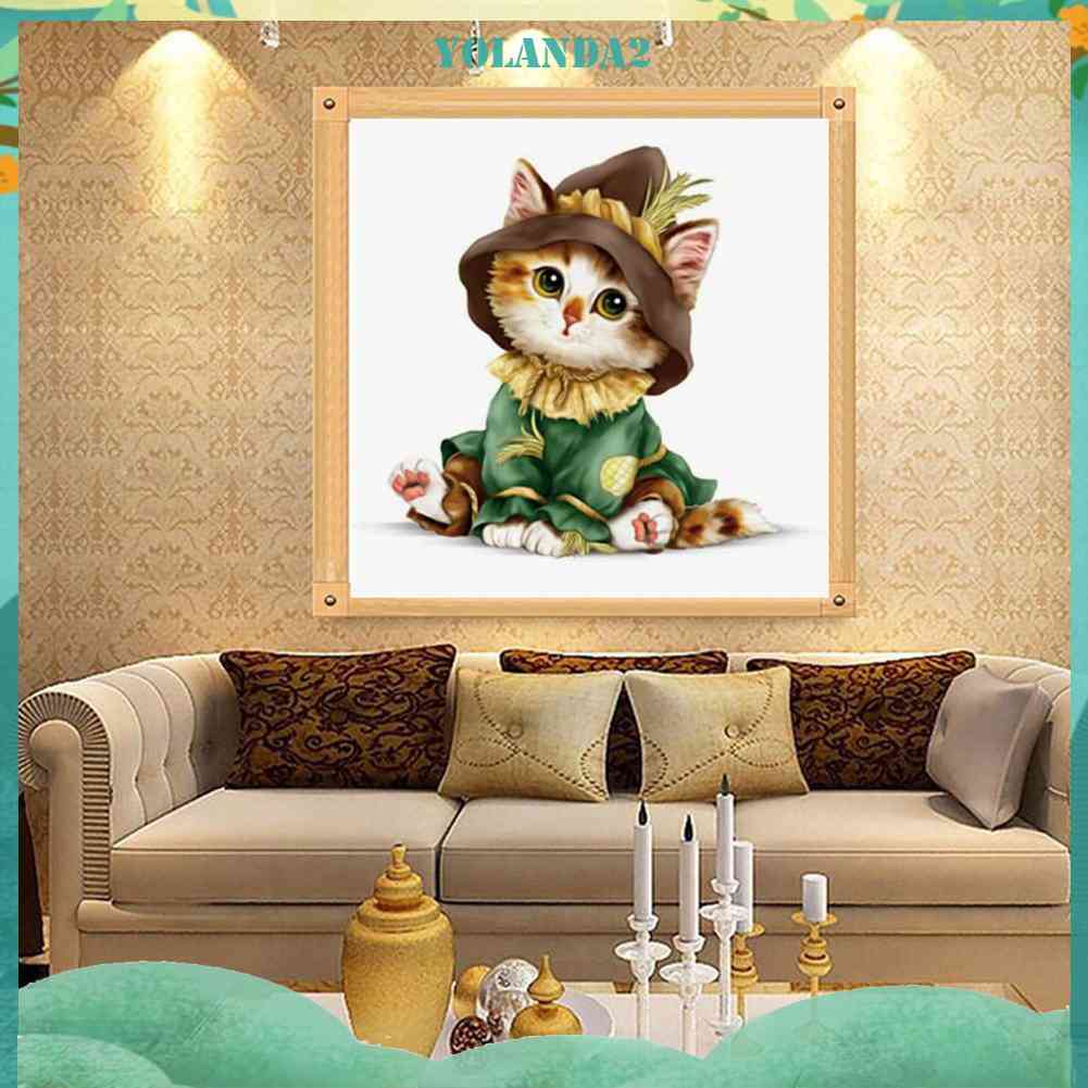 Tranh Thêu Trang Trí Thủ Công 5D Hình Mèo Hoạt Hình Dễ Thương (Mũi Thêu Hình X