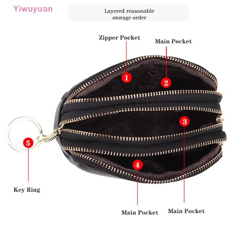 < Yiwuyuan > Ví Da Thật Đựng Chìa Khóa Xe Hơi Thời Trang Có Ba Khóa Kéo Sắp Xếp Gọn Gàng