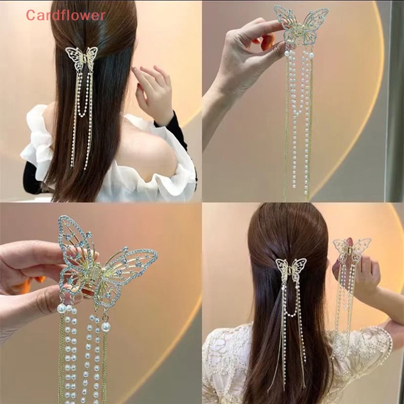< Cardflower > Kẹp Tóc Tua Rua Bên Hông Đính Đá Pha Lê Bướm Ngọc Trai Đơn Giản Phong Cách Hàn Quốc Cho Nữ Mới