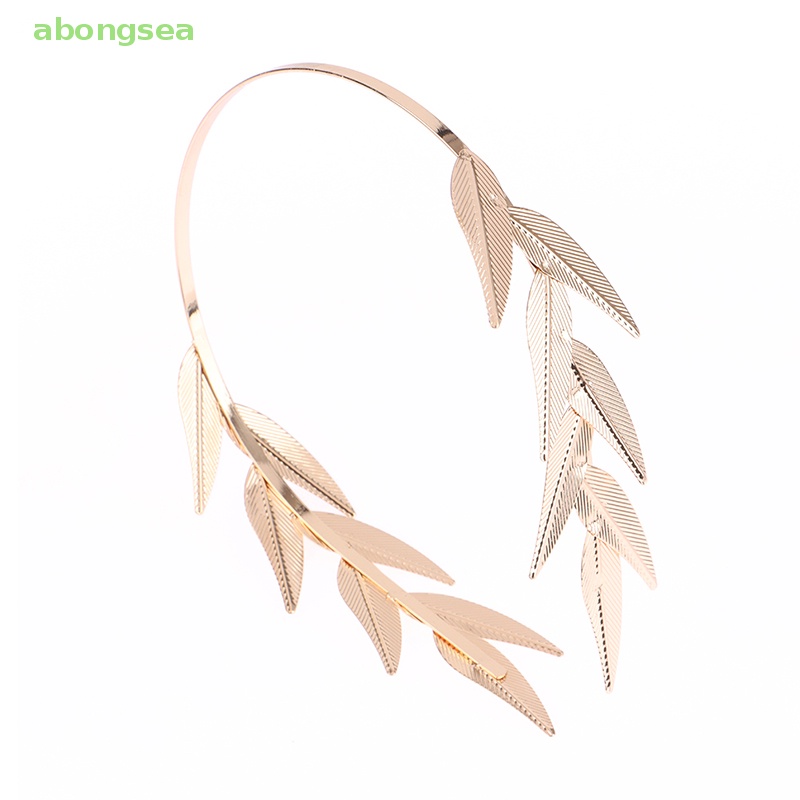 Abongsea Băng Đô Cài Tóc Hình Lá Bằng Kim Loại Màu Vàng Thanh Lịch Cho Cô Dâu