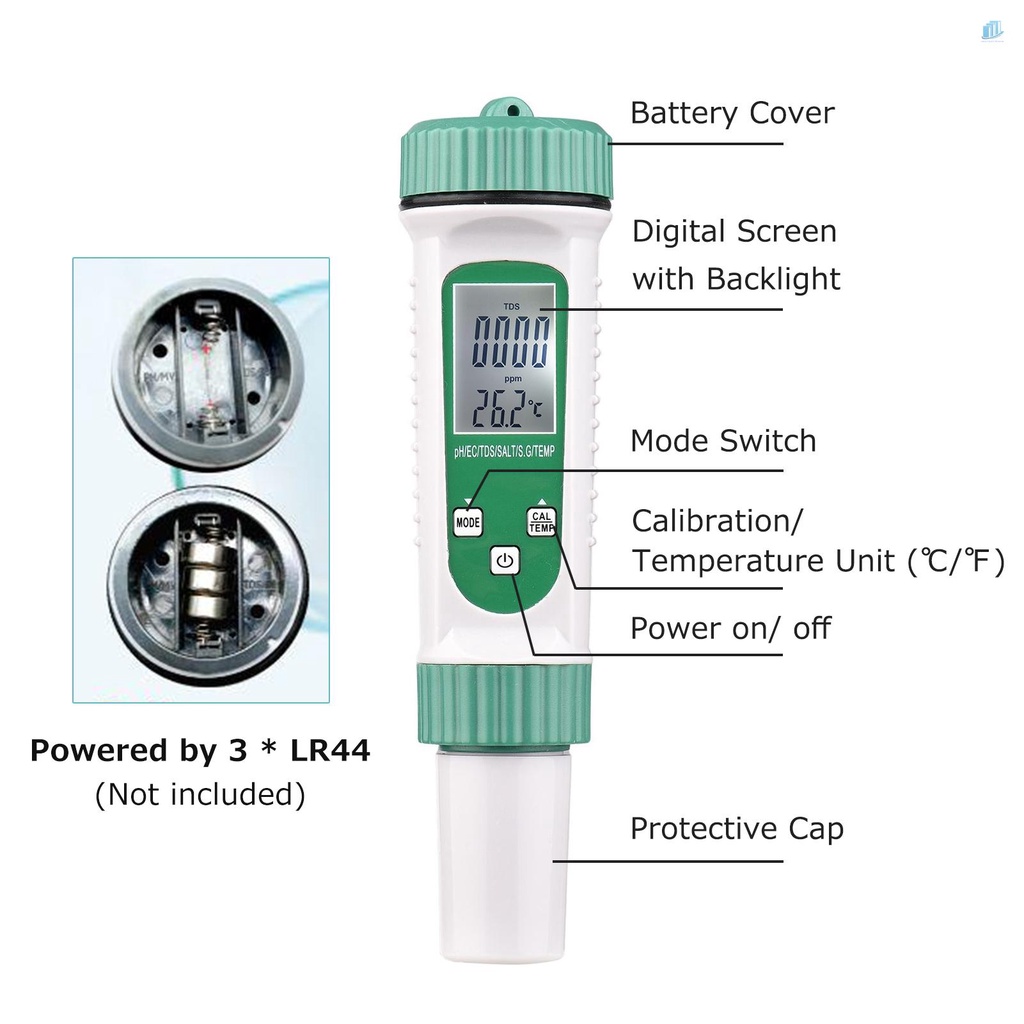 Máy Đo Chất Lượng Nước 6 Trong 1 Đa Năng PH / EC / TDS / SALT / S.G / Cho Bể Cá