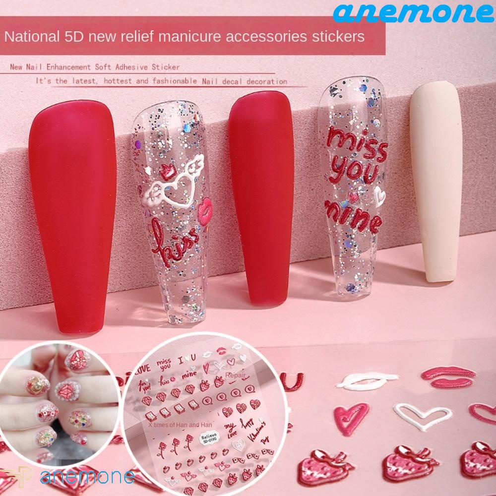 Nhãn Dán Móng Tay Tự Dính Hình Hoa Hồng / Gấu Dành Cho Nữ