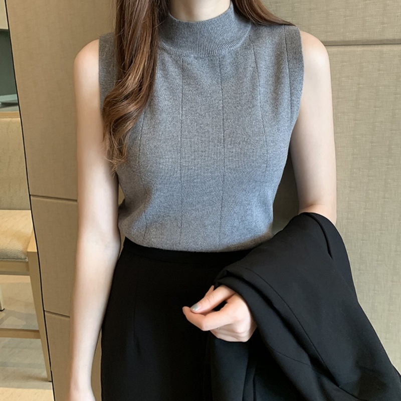 Áo Croptop Cổ Cao Không Tay Màu Trơn Phong Cách Đường Phố Gợi Cảm