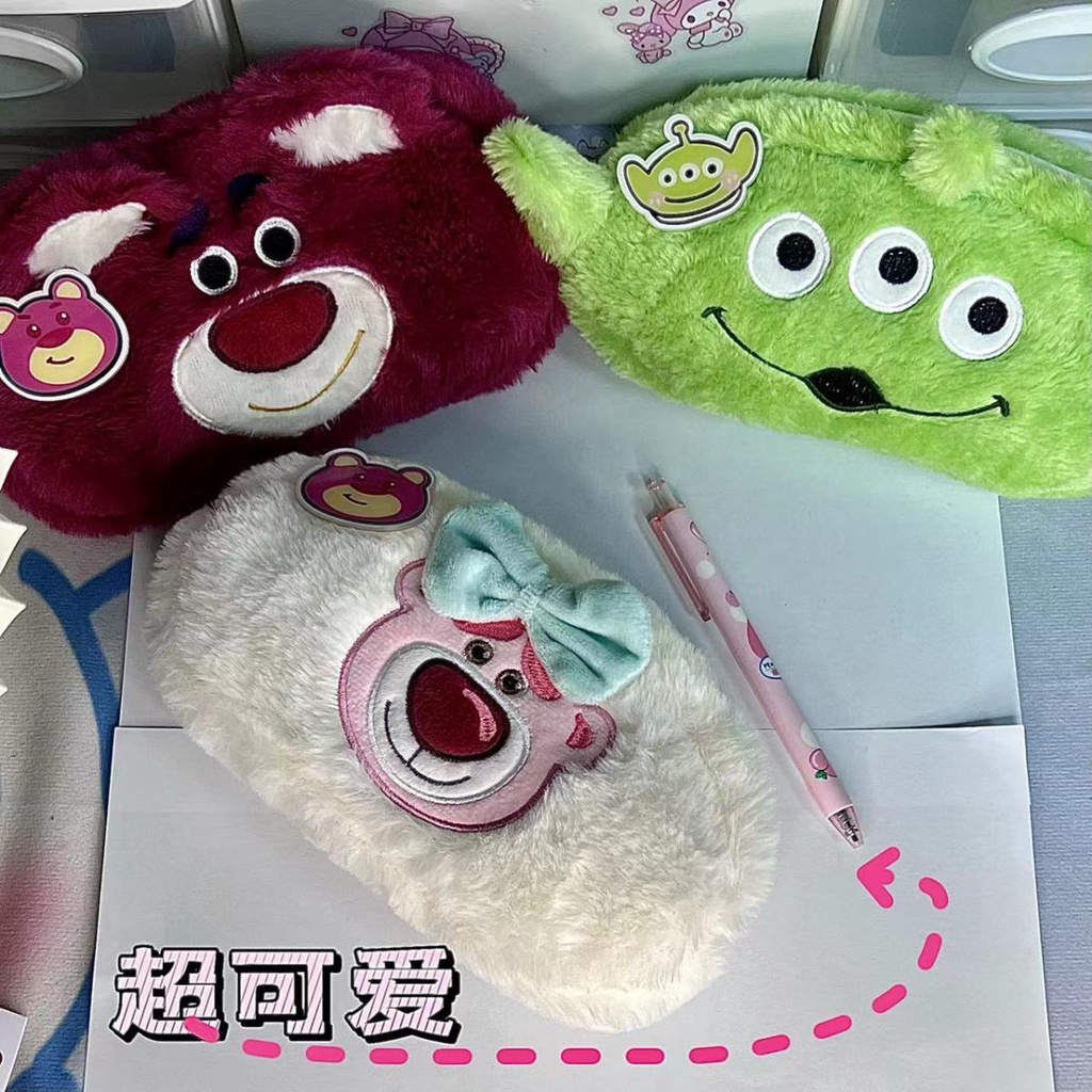 Túi Đựng Bút Chì Ba Mắt Sức Chứa Lớn Hình Chú Gấu / Dâu Tây Nhỏ Dễ Thương Để Bàn Cho Học Sinh