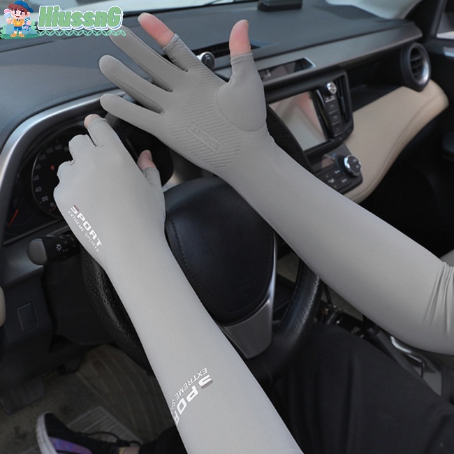 1 Cặp Găng Cánh Tay Chống Nắng Bằng Lụa Lạnh Mỏng Phối Lỗ Xỏ Ngón Cái Cho Mùa Hè