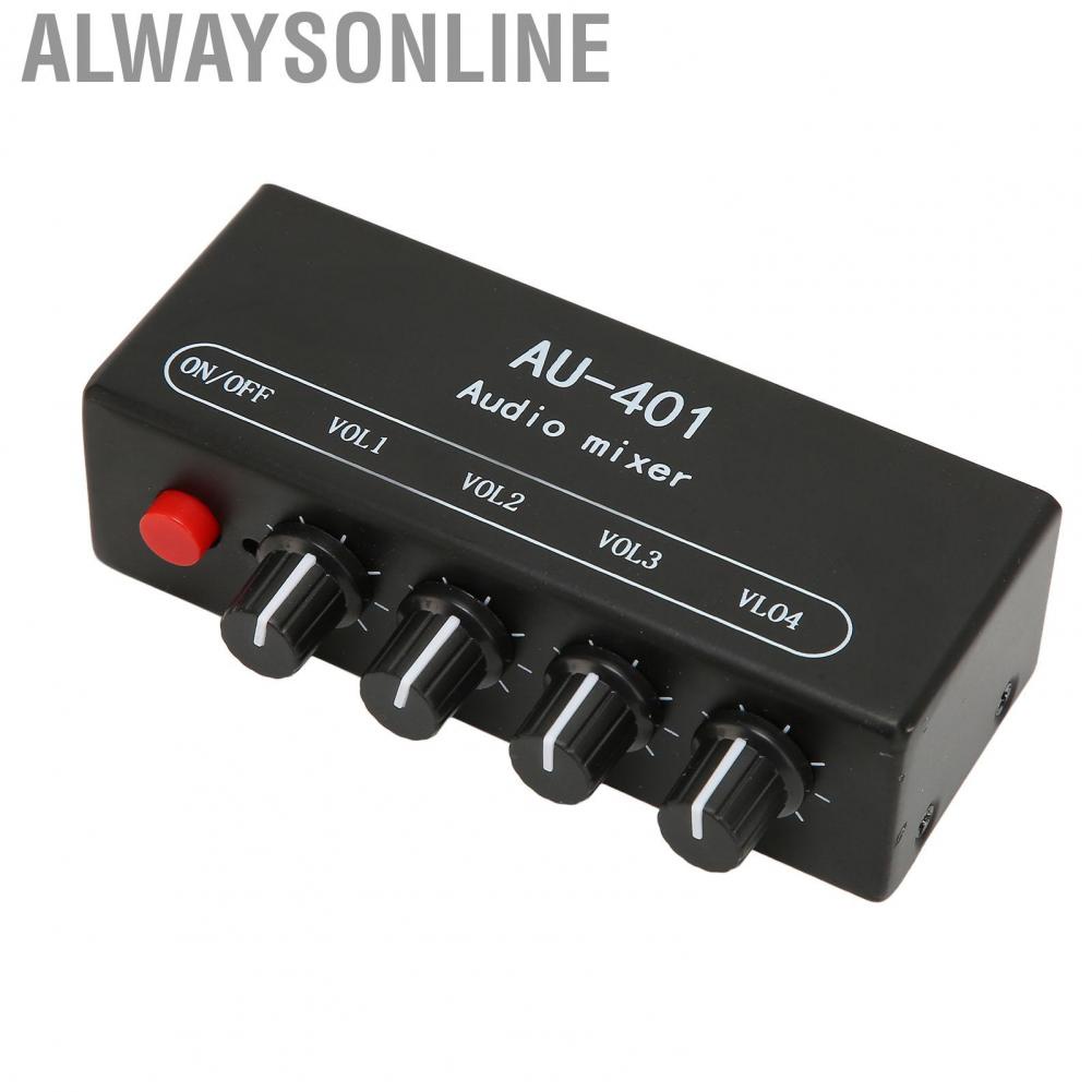 Alwaysonline 4 in 1 Out Mixer  Bass Treble Control Metal Shell 3.5mm Stereo for PC Amplifier