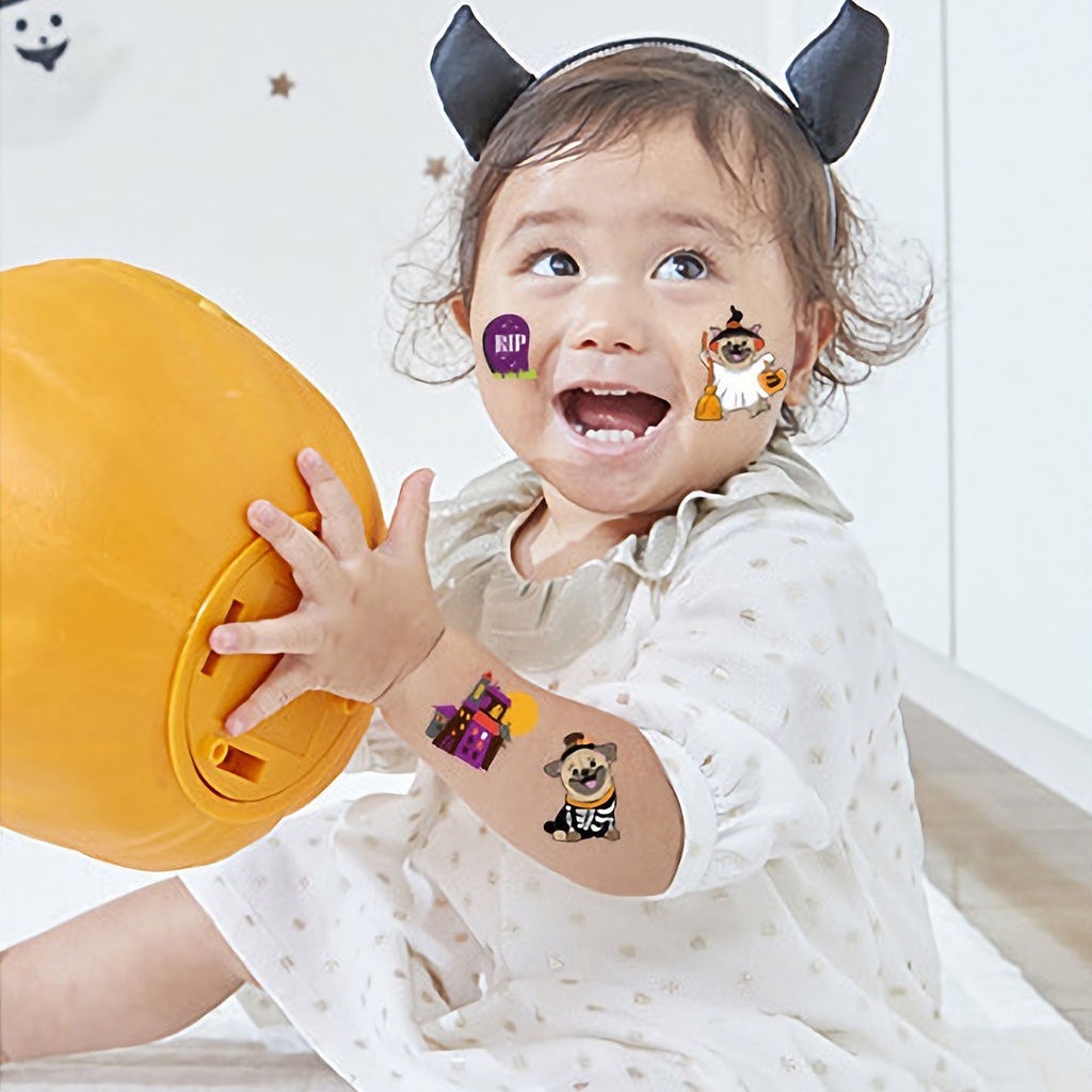 Hình Xăm Dán Chống Nước Chống Mồ Hôi Chống Rơi Hình Bí Ngô Halloween Dành Cho Trẻ Em