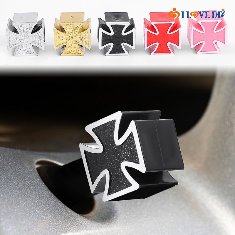 Bộ 4 Nắp Van Bánh Xe Đạp / Xe Máy Hình Chữ Thập Nhiều Màu Sắc Chống Rò Rỉ Nhỏ Gọn Tiện Lợi