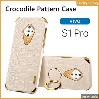 ốp lưng Vivo S1 Pro Họa Tiết Cá Sấu Giá đỡ vòng đeo tay PU Cover Máy ảnh bảo vệ toàn diện Mạ vàng Mảnh khảnh cảm xúc tuyệt vời Chống vân tay tản nhiệt lót