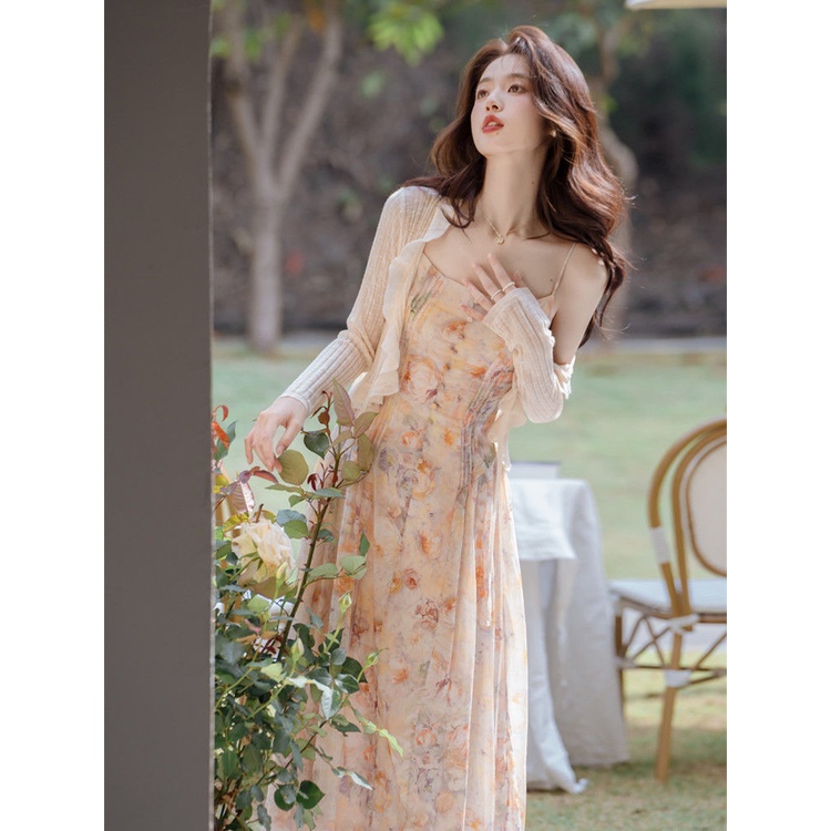 Bộ Đầm Hai Dây In Họa Tiết Hoa Thời Trang Mùa Hè Cho Nữ