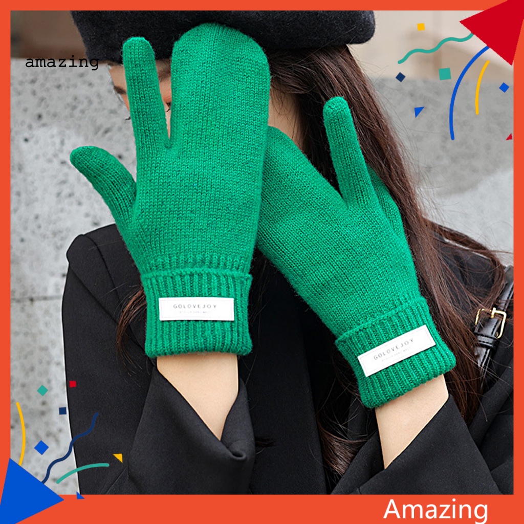 1 Đôi Găng Tay Dệt Kim Dày Dặn Giữ Ấm Mùa Đông