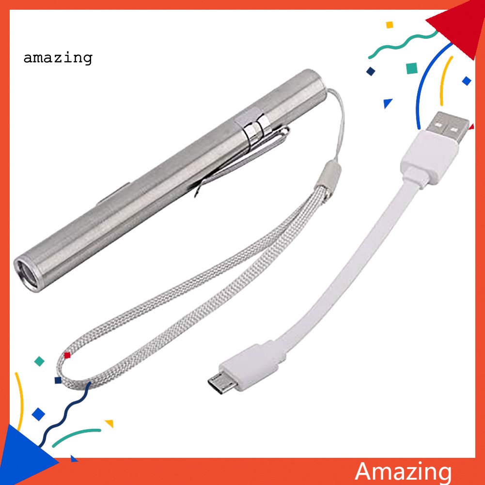 Đèn Pin LED Mini Bằng Thép Không Gỉ Chống Thấm Nước Có Thể Sạc Lại Bằng Cổng USB