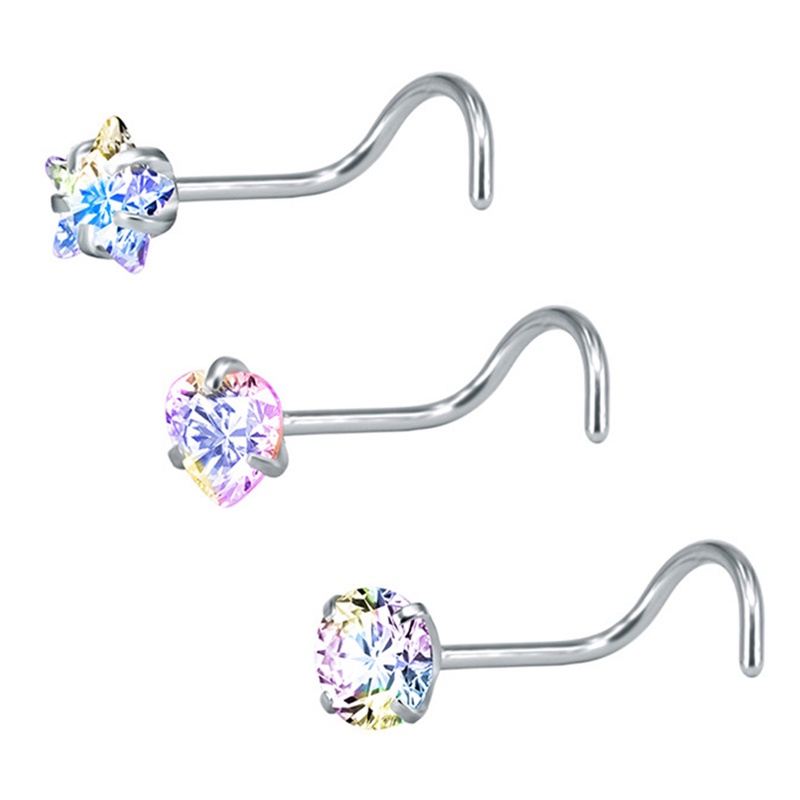 Set 3 Khuyên Mũi Thép Không Gỉ Đính Đá Cá Tính