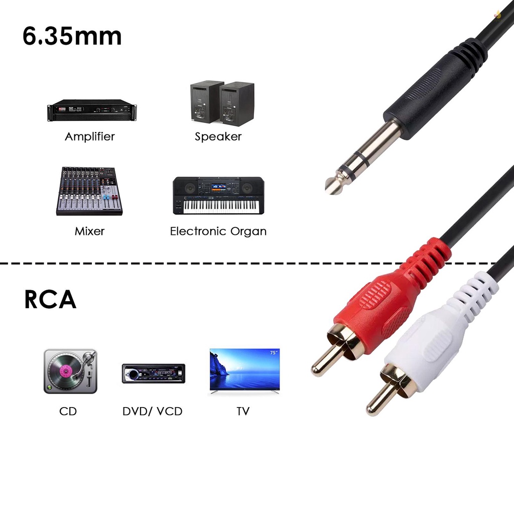 Cáp ChuyểN ĐổI Âm Thanh RCA Mạ VàNg 4.9Ft TV CD DVD / CD / 1 / 4 Inch Sang RCA 6.35mm Chuyên DụNg