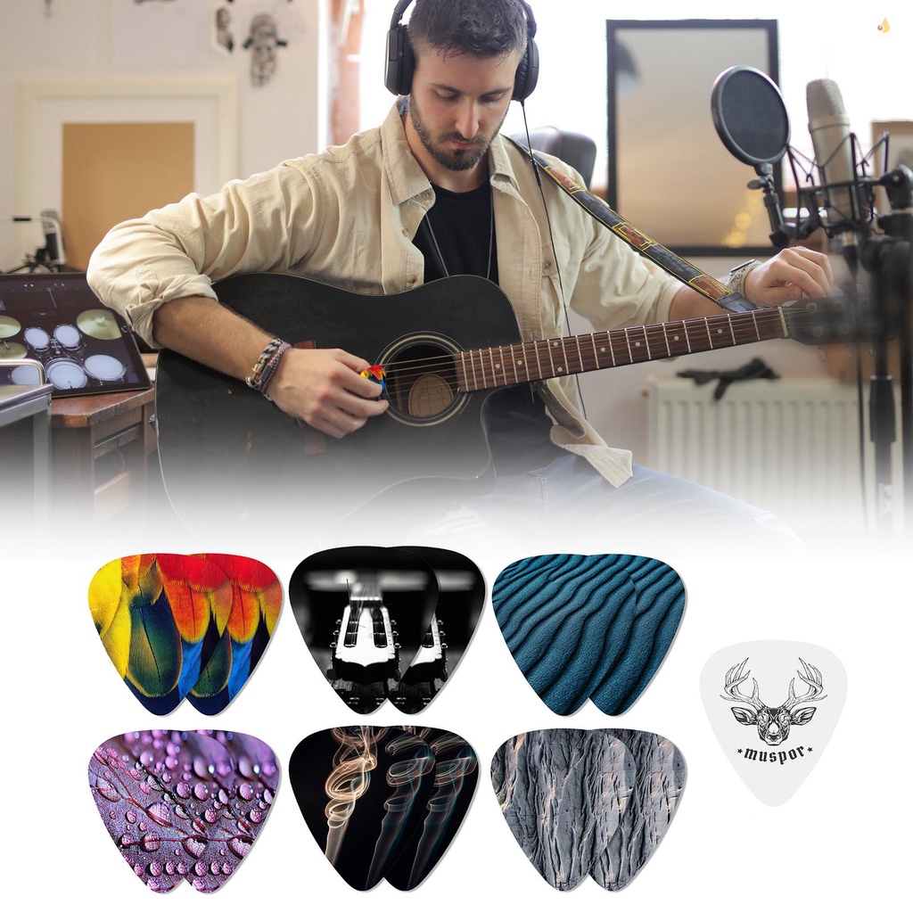 Bộ 13 Miếng Gảy Đàn Muspor MX0299D 0.71mm Nhiều Màu Kèm Hộp Sắt Chuyên Dụng Cho Guitar Điện / Bass