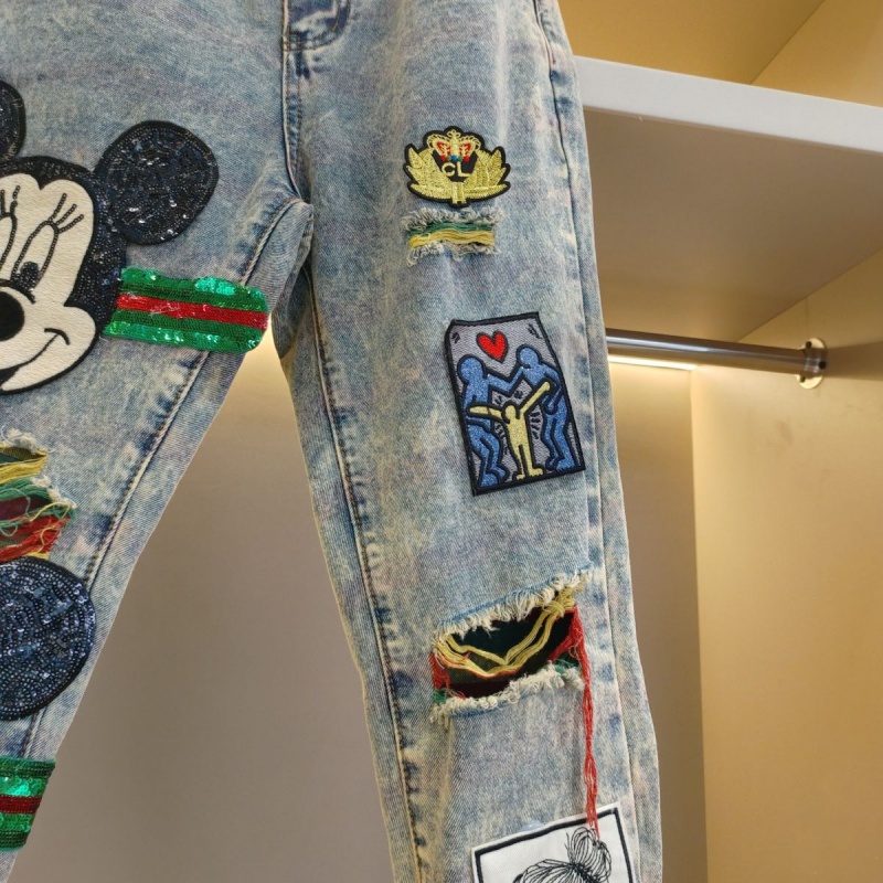 Quần Jean Rách Dáng Rộng Họa Tiết Hoạt Hình Cầu Vồng Thời Trang Cho Nữ