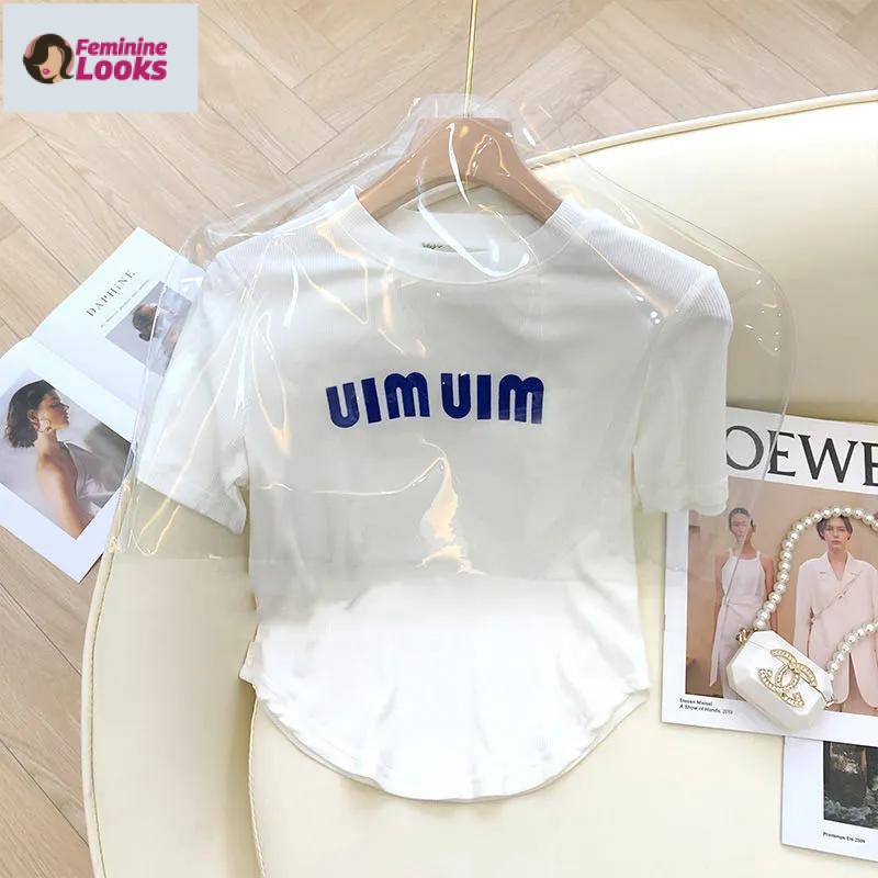 Áo Thun Cổ Tròn In Chữ Màu Sắc Tương Phản Phong Cách Hàn Quốc