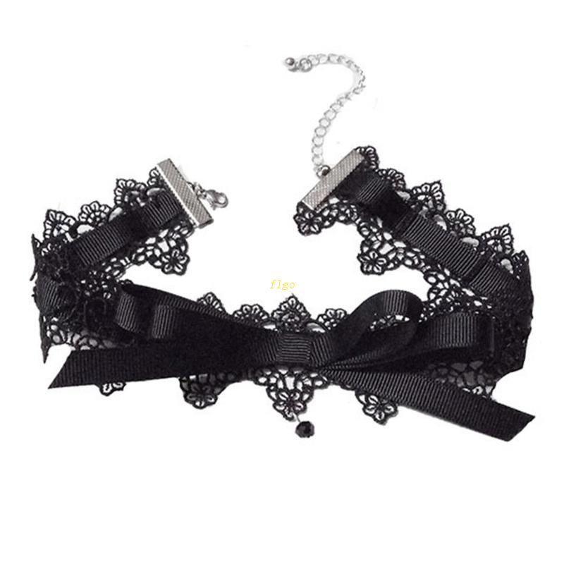 Vòng Cổ Choker Ren Thắt Nơ Màu Đen Đáng Yêu Thanh Lịch Hóa Trang Cho Nữ