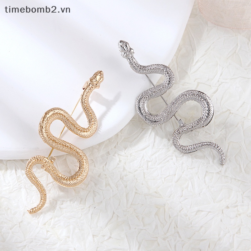Ghim Cài Áo Hình Rắn Bằng Kim Loại Màu Vàng Phong Cách Vintage Thời Trang