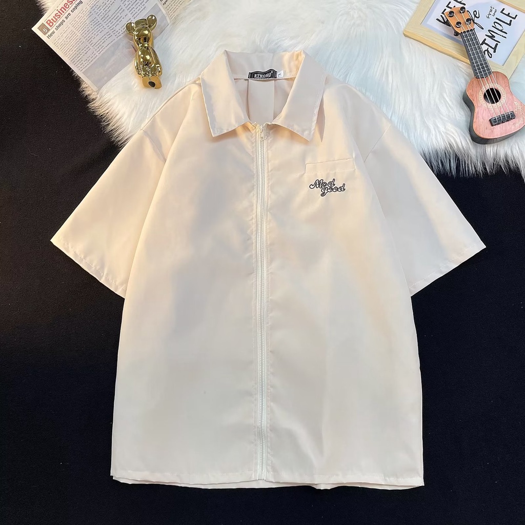 Áo Sơ Mi Tay Lửng Dáng Rộng Màu Trơn Thời Trang Mùa Hè Nhật Bản 2023