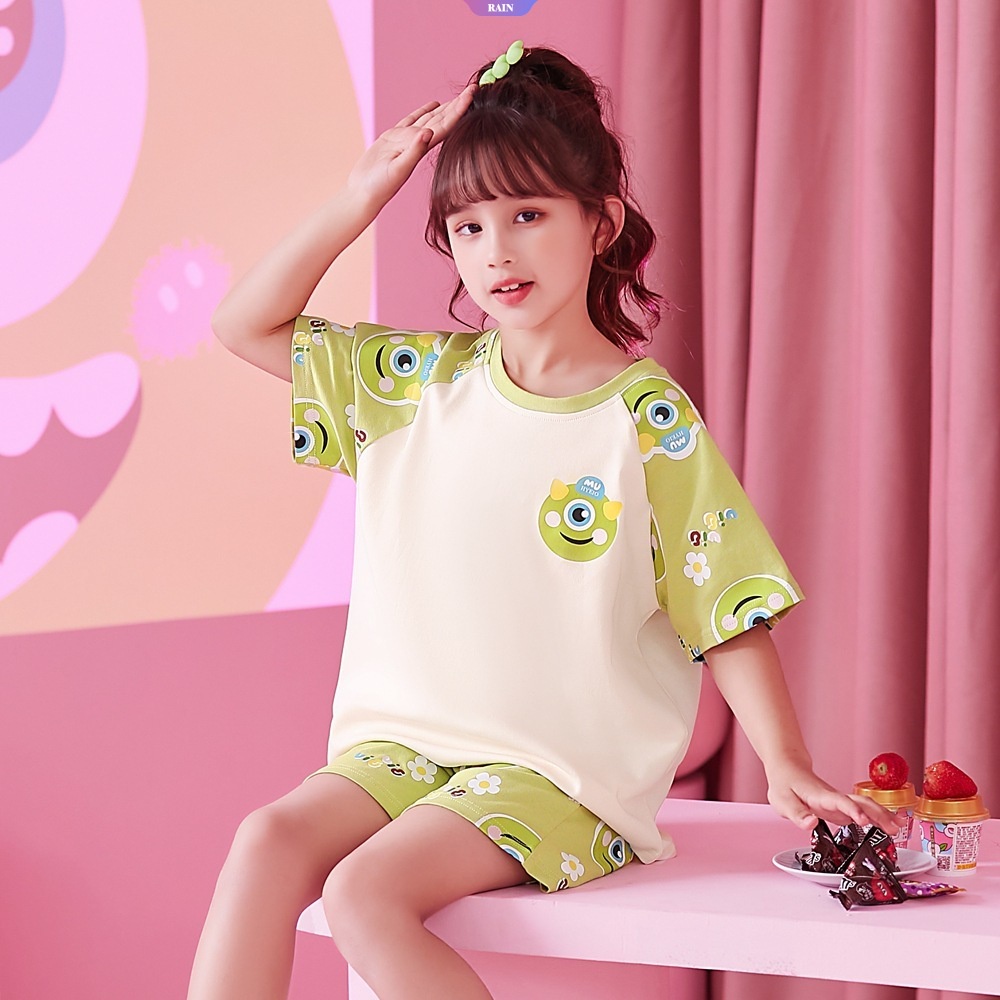 Bộ Đồ Ngủ Ngắn Tay Dáng Rộng In Hoạt Hình Cinnamoroll Kuromi Hello Kitty Mr.Q Lotso Dễ Thương Cho Bé