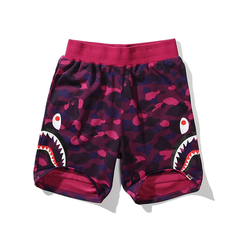 A BATHING APE Quần Short Vải cotton In Hình Đầu Cá Mập Họa Tiết Rằn Ri Hai Mặt Cá Tính