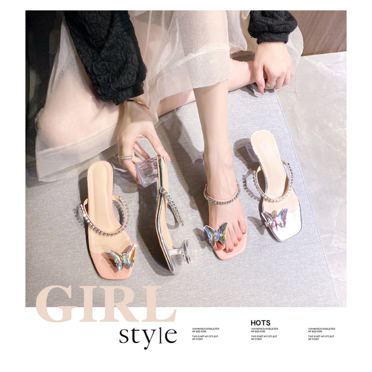 Dép Cao Gót Đế Dày Chống Trượt Đính Đá Pha Lê Thời Trang Mùa Hè Cho Nữ