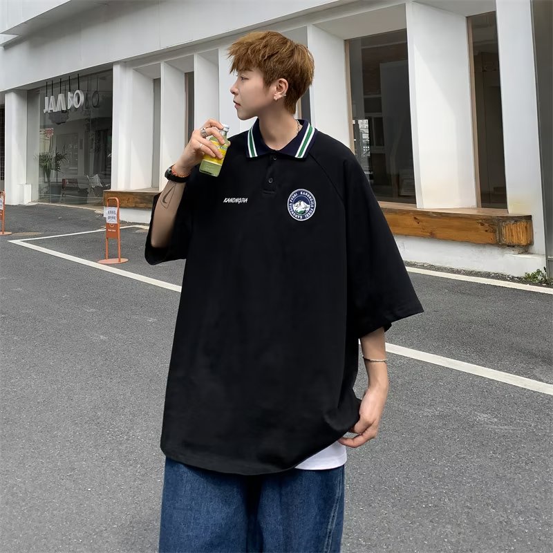Áo polo Dáng Rộng Tay Lỡ In Họa Tiết Thời Trang Mùa Hè Phong Cách Hàn Quốc Cho Nam
