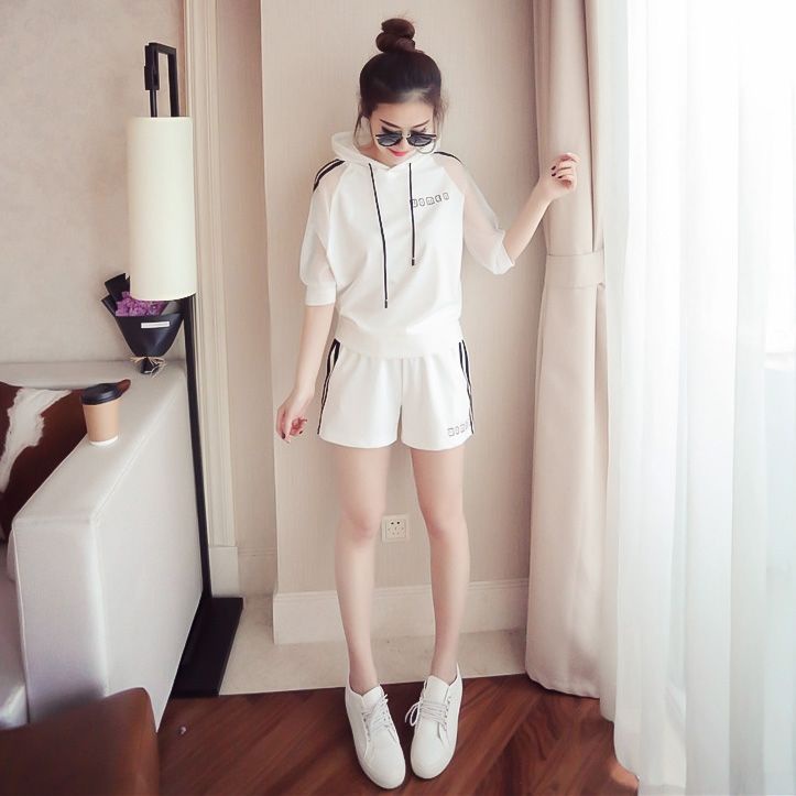 Set Đồ Thể Thao Hai Mảnh Gồm Quần Short + Áo Hoodie Phong Cách Hàn Quốc Thời Trang Mùa Hè 2023 Cho Nữ