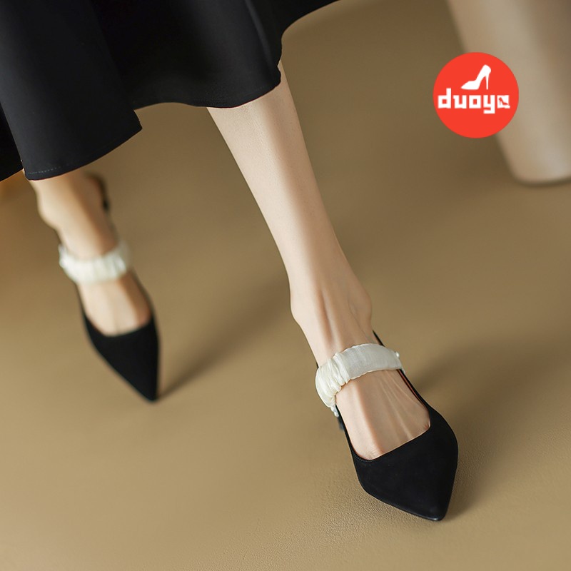 Duoya Tóc Thẳng ~ [Hàng Có Sẵn] Sandal Cao Gót Mũi Nhọn Bằng Da Thật Mềm Mại Dày Dặn Không Va Chạm Cho Nữ Miễn Phí Vận Chuyển