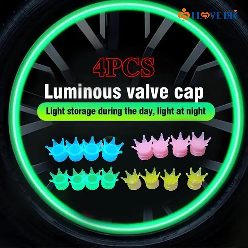 1 / 4 Vỏ Bọc Van Bơm Hơi Xe Hơi / Xe Máy Hình Vương Miện Bằng Nhựa ABS Phát Sáng DIY