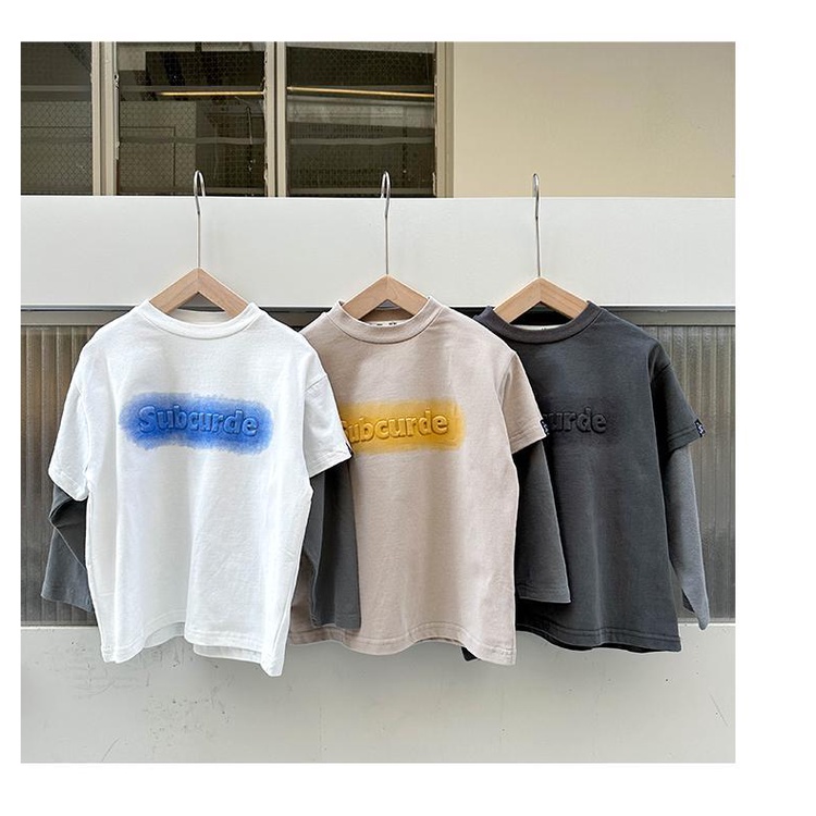 Áo Thun Nam Dài Tay Cổ Tròn Giả Hai Lớp In Hình Phong Cách Hàn Quốc Mới